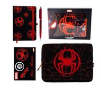 Set Regalo Funda Portátil Spider-Man Marvel Unisex - Funda Laptop Negra con Cremallera y Diseño Telaraña, Libreta con Goma y Bolígrafo a Juego, Licencia Oficial, Talla Única para Escuela y Oficina