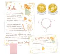 Set de Regalo Hada de los Dientes & Hada del Chupete - Carta, Moneda de la Suerte, Tarjeta & Bolsa de Terciopelo - Ritual mágico para celebrar la caída del diente o dejar el chupete (Zahnfee)