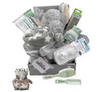 Set de regalo para baby shower, nacimiento con personalización/manta para bebé, cepillo y peine con nombre + peluche de peluche + otros extras - regalo para bautizo, nacimiento (gris/blanco, juego de