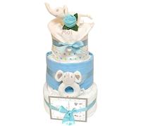 Set de regalo para baby shower y un recién nacido para bebé, 3 niveles, diseño de elefante azul