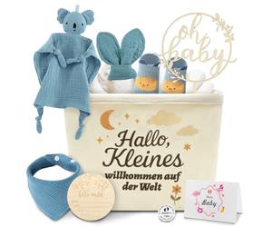 Set de regalo para bebé para niño y niña recién nacido, set de regalo para baby shower, incluye paño de koala, tarjetas de hitos de madera, calcetines, baberos, cartel de madera y tarjeta de regalo