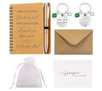 Set de regalo para compañera de trabajo, incluye cuaderno, bolígrafo, tarjeta de felicitación, llavero y bolsa de regalo, ideal para despedida y agradecimiento