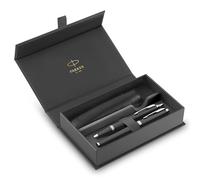 Set de regalo Parker IM Duo Pen | Pluma estilográfica, bolígrafo y estuche | Acabado lacado negro con adornos cromados | Punta media | Recargas de tinta azul | Regalos de graduación perfectos