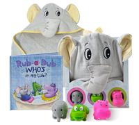 Set de regalo Rub-a-Dub de Tickle & Main. Juego de ba o de 5 piezas. Incluye toalla con capucha de elefante, 3 juguetes de chorro de safari en la