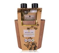 Set de Regalo SPA Botánico accentra - Set de bienestar de 4 piezas con gel de ducha, loción corporal, jabón y cubo de madera enriquecido con manteca de karité y aceite de eucalipto