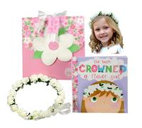 Set de regalo Tickle & Main para ni a de las flores, libro de propuestas para ni a de las flores con corona floral y tocado en una adorable caja