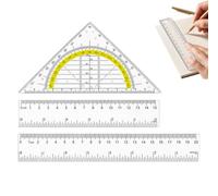 Set De Regla Y Escuadra Antideslizante 3 En 1, Regla 15 Cm Y 20 Cm Con Escuadra Transparente, Kit De Geometría Resistente Para Escuela, Oficina, Estudio Y Dibujo Técnico