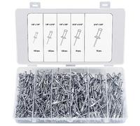 Set de remaches ciegos, remaches ciegos de aluminio, 500 piezas. Juego de remaches de aluminio/acero, 5 tamaños de remaches Pop, remaches ciegos de cabeza plana para metal, madera, plástico, 3,2 mm y