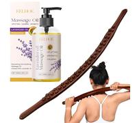 Set de Rodillo Maderoterapia Corporal con 100 ML Aceite Esencial de Lavanda,Rodillo Maderoterapia Anticelulítico, Palo de Raspado para Todo el Cuerpo con 37 Perlas de Masaje,Mejora el Drenaje Linfátic