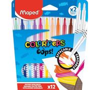 Set de Rotuladores Borrables Maped COLOR'PEPS Oops - 12 Colores, Borrado Instantáneo - Para Niños y Escuela, Maped