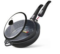 briebe Juego de 2 Sartenes Inducción Antiadherentes,2 Mangos Extraíbles Desmontables Hondas 24/28 cm, Aluminio Fundido, ILAG GRANITEC sin PFOA, Tapas Cristal, Vitrocerámica, Gas, Horno, MGK-19S