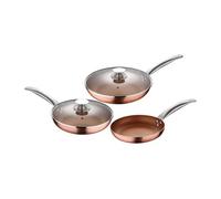 SAN IGNACIO Optimum Copper | Sartenes Antiadherentes | Set de 3 Sartenes de 20/24/28 cms de Diámetro y 2 Tapas | Fabricadas con Aluminio Prensado | Revestimiento Multiclad | Todo Tipo de Cocinas
