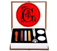 Set de Sellos de Cera, ANBOSE Kit de sello de cera de letras que incluye 1 sello de cobre con mango de madera, 3 barras de sello de cera, 1 cuchara para fundir y 2 velas blancas （G)
