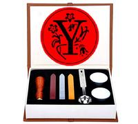 Set de Sellos de Cera, ANBOSE Kit de sello de cera de letras que incluye 1 sello de cobre con mango de madera, 3 barras de sello de cera, 1 cuchara para fundir y 2 velas blancas （Y)