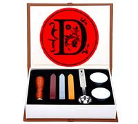 Set de Sellos de Cera, ANBOSE Kit de sello de cera de letras que incluye 1 sello de cobre con mango de madera, 3 barras de sello de cera, 1 cuchara para fundir y 2 velas blancas （D)