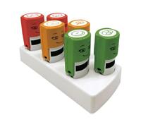 Set de sellos motivacionales NIO School Emoji, 6 sellos con 6 motivos emoji, tamaño de impresión: Ø 17 mm, colores de impresión shiny orange, smooth green y brave red