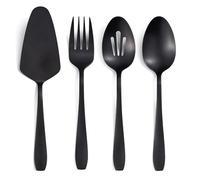 Set de Servir Seeshine en Negro Mate, Set de Acero Inoxidable de 4 Piezas para Anfitriones, Incluye Cucharón Ranurado, Cucharón de Servir, Tenedor de Servir y Espátula para Pasteles