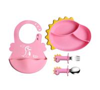 Set de silicona para niños de dibujos animados y utensilios de cocina, Toddler Feeding Tableware Including Plate - Bibs - Spoon And Fork For Boys Girls - Toddler Dish Set