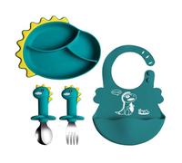 Set de silicona para niños de dibujos animados y utensilios de cocina, Toddler Feeding Tableware Including Plate - Bibs - Spoon And Fork For Boys Girls - Toddler Dish Set