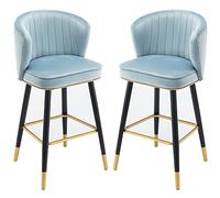 Set de Sillas Bar de Ropa de Velo, 2 Piezas para Cocina y Salón, Asiento Plegable con Taburete, Patas Metálicas de Color Negro, Altura del Asiento 65 cm (Color: Azul Marino)