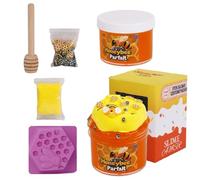 Set de slime de miel con molde decorativo de abeja y palito de madera, slime cristalino DIY, slime esponjoso para niños, bonito color, alivia el estrés, relleno para bolsas de fiesta de slime (A)