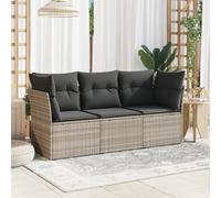 Set de sofá de jardín 3 pzas y cojines ratán sintético gris