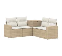 Set de sofá exterior de 5 piezas Beige Poli Ratan Acero con Baúl | Poli ratan resistente, acero duradero, maletero integrado, diseño modular, estilo moderno, fácil mantenimiento