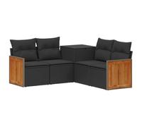Set de sofá exterior de 5 piezas de poli ratán, acero con cojines y baúl | Diseño modular, poliratan impermeable, acero tratado, cojines de poliéster 180g, maletero integrado