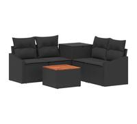 Set de sofás al aire libre 6 piezas poli ratina y acero con mesa baja | Modular, acabado en polvo, cojines incluidos, baúl de almacenamiento, mantenimiento simple, terraza y jardín