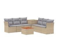 Set de sofás de exterior de 8 piezas de polietileno Ratan y Acero, Beige y | Diseño modular, baúl de almacenamiento, acentos acacia, resistente a la intemperie, fácil mantenimiento