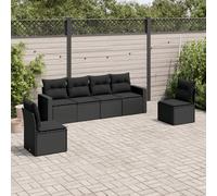 Set de sofás de jardín 6 piezas y cojines ratán sintético negro