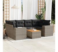 Set de sofás de jardín 7 piezas con cojines ratán PE gris