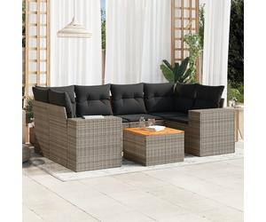 Set de sofás de jardín 7 piezas con cojines ratán PE gris