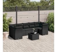Set de sofás de jardín 8 piezas y cojines ratán sintético negro