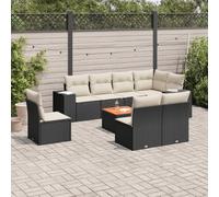 Set de sofás de jardín 8 piezas y cojines ratán sintético negro