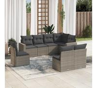 Set de sofás de jardín 8 pzas y cojines ratán sintético gris