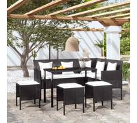 Set de sofás en forma de L 5 pzas cojines ratán sintético negro