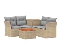 Set de Sofás Exterior 6 Piezas de Poli Ratan y Acero Béžová | Diseño modular flexible, baúl de almacenamiento integrado, cojines de espuma incluidos, montaje fácil, mantenimiento por paño