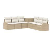 Set de sofás exteriores de 7 piezas poli ratina y acero beige y crema | Materiales de desgaste, diseño modular, baúl de almacenamiento práctico, fácil mantenimiento, ideal para jardín y patio
