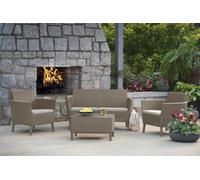 Set de sofás y mesa baja de resina para porche salemo capuccino para 4 personas