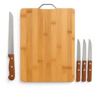 Set de Tabla de Cortar Madera Natural 36x26 cm + 4 cuchillos| Antibacteriana Resistente y ecologica | Ideal para cocina Pan, Carne, Verduras, Queso y Pescado | Utensilios de Cocina Duraderos.