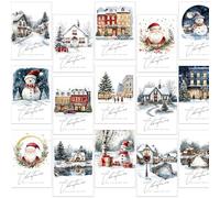 Set de tarjetas navideñas de 30 con 15 diseños pintados de paisajes de invierno. Surtido festivo de tarjetas de felicitación con sobres
