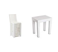 Set de TATAY Cesto de Ropa Lombok, 55L de Capacidad, con Tapa, Color Blanco + Banqueta Rectangular Texturizado Blanco Protección Anti-UVA, Apta para Interior y Exteriores
