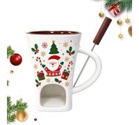 Set De Taza Fondue De Chocolate Navideño Vaso Cerámico Fundidor Navideño | Recipiente Individual Para Fondue Para Amantes Postre Cita Cumpleaños Boda Fiesta Reunión Té de la Tarde Papá Noel blanco