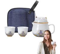 Set de tazas cerámicas para té portátil De Porcelana A Prueba De Golpes Y | Gato De La Suerte sin plomo, apto microondas, lavavajillas, compacto, apilable, infusor viaje, hogar, ofic Blanco