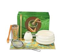 Set de Té Matcha de 7 Piezas - Incluye Chasen (batidor de bambú), Cuenco con Pico, Cuchara, Tamiz y Soporte - Kit de Ceremonia del Té Japonés para Principiantes y Expertos (blanco)