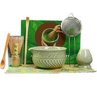 Set de Té Matcha de 7 Piezas - Incluye Chasen (batidor de bambú), Cuenco con Pico, Cuchara, Tamiz y Soporte - Kit de Ceremonia del Té Japonés para Principiantes y Expertos (verde)