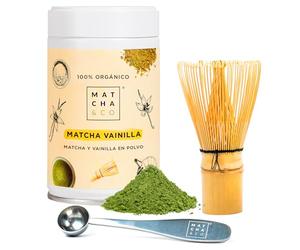 Set de Té Matcha de Iniciación Vainilla Matcha Kit, Cuchara medidora y Batidor de bambú. Matcha de Grado Ceremonial 100% Ecológico