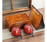 Set de Té Premium Caja de Madera Lujo con Recipientes Cerámica Artesanal - Almacenamiento Té Matcha Verde Chai Infusiones Hierbas Especias - Caja Regalo Elegante Decorativa Exclusiva (Rubí Imperial)