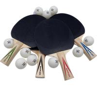 Set de tenis de mesa redondo sunflex sport con 4 raquetas y 10 pelotas